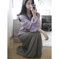 Purple women's blouse with princess sleeves and hollow out detailing, made from ice silk fabric.