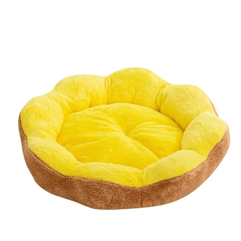 Detachable rabbit plush round cat bed in grey black colour showing thick cushioning and nest shape