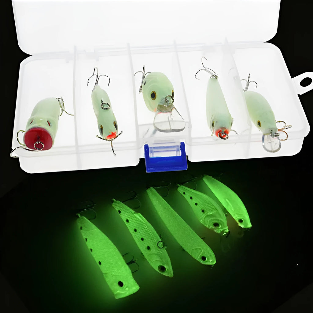 3D fluorescent simulation submerged luminous hard bait fishing lures five piece colour set