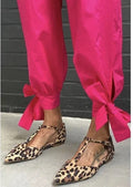 Women's leopard print pointed toe pumps with chunky low heel and cross shoulder strap