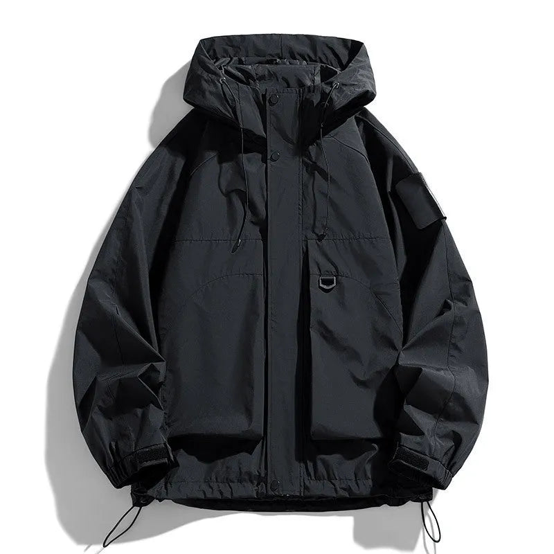 Men's windproof waterproof hooded coat in black, purple or ginger yellow colours with long sleeves