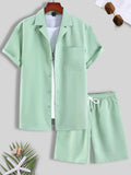 Men's short sleeve Cuban collar sport suit with matching shorts in thin polyester fabric