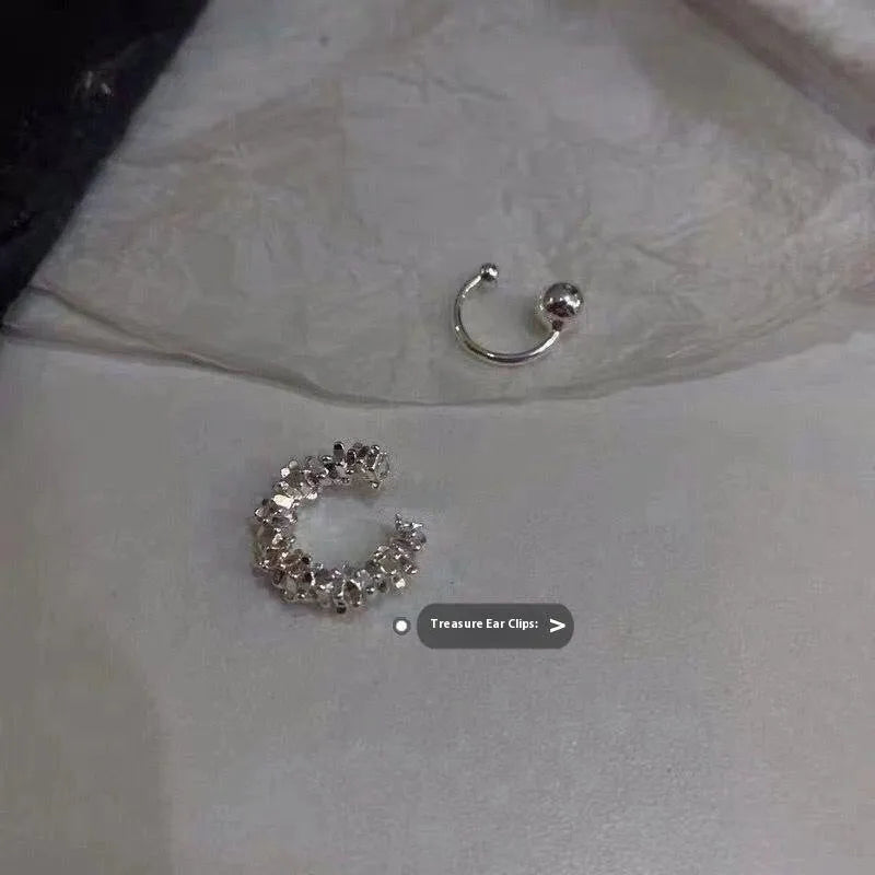 Geometric irregular frosty style ear clip earrings with double drop design in colour B4710