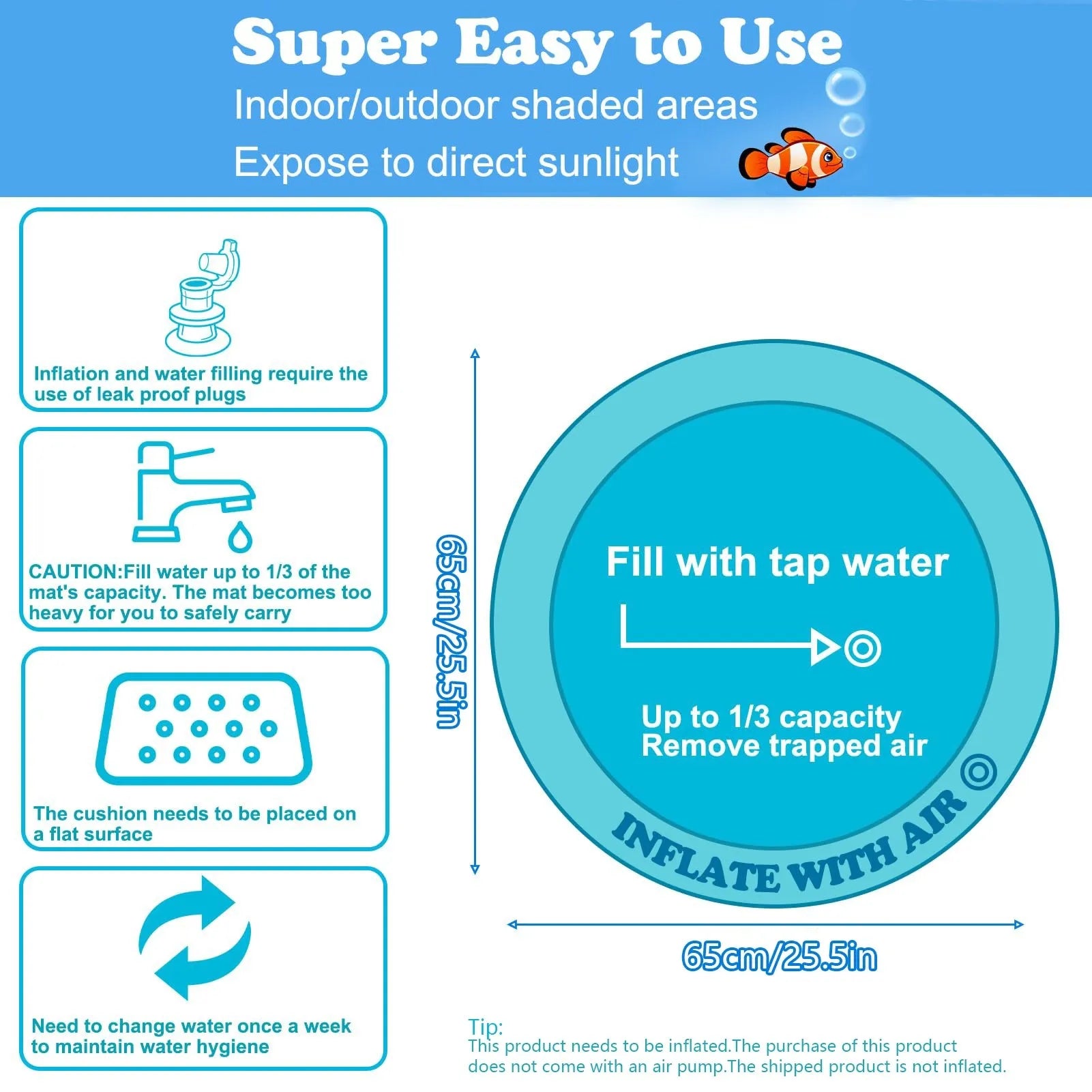 Thickened PVC water sensory playmat for cats with ocean fish design and floating toys