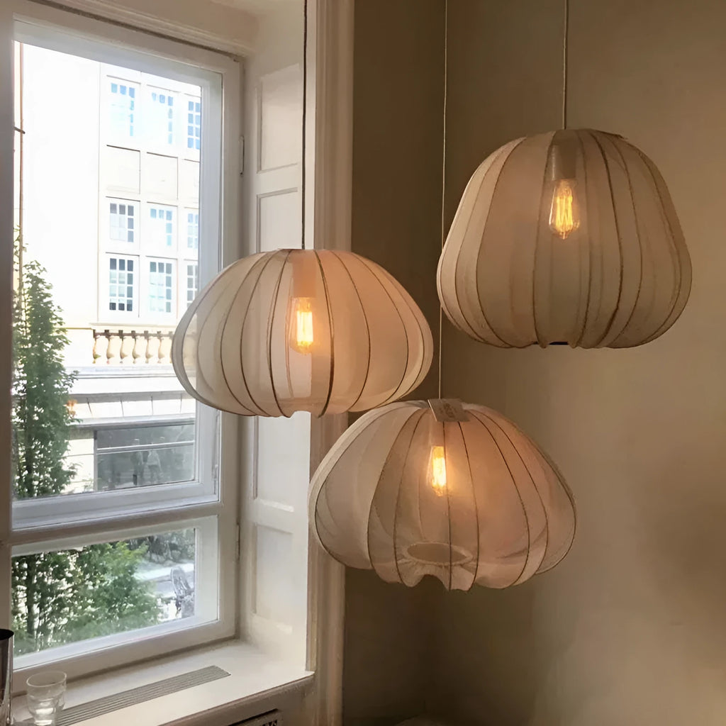 Japanese-style grey-blue pumpkin-shaped pendant ceiling lamp with branch design