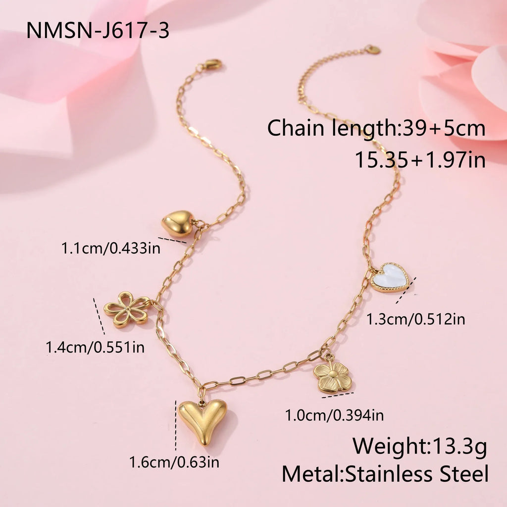 Stainless steel geometric pendant necklace with 18K gold electroplating on adjustable chain