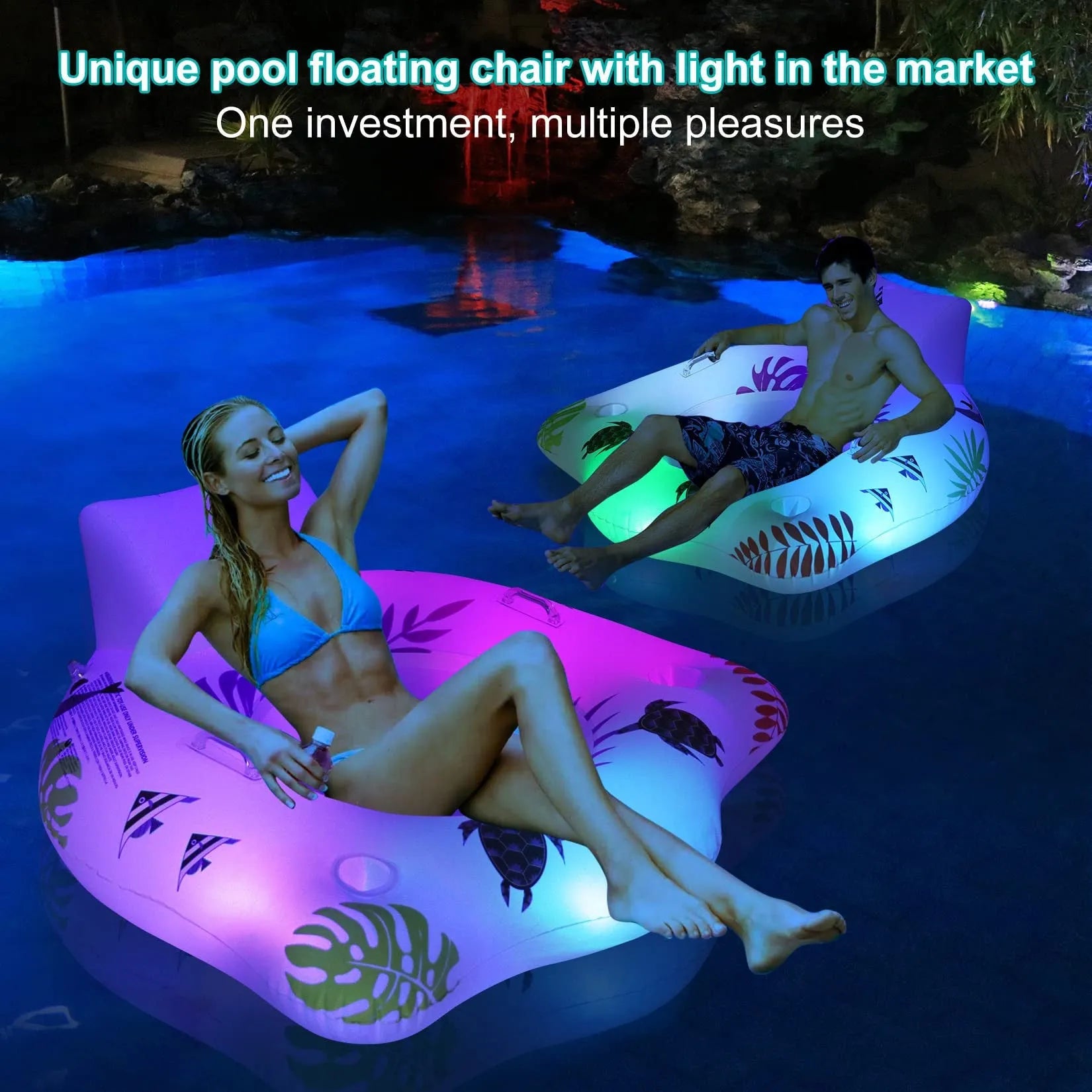 White U-shaped luminous inflatable floating row recliner on water surface