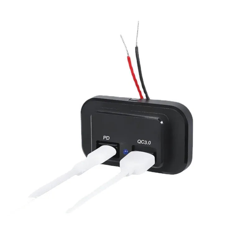Black QC3.0 modified car charger with TYPE-C interface for UCC-328QC+PD vehicle systems