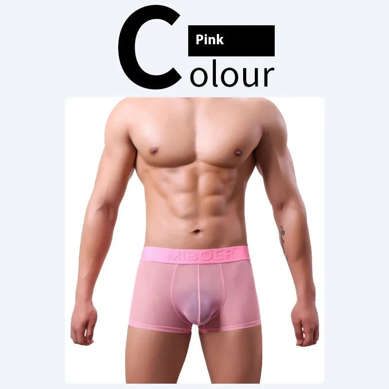 Men's thin invisible boxer shorts in quick-drying polyester fabric showing colour options
