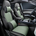 BYD Yuan PLUS car seat cushion cover set in green, shown fitted on a car seat.