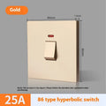 High-current double-break electrical switch with light panel indicator in gold, grey, or white finish.
