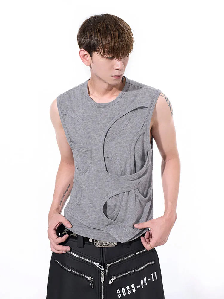 Men's solid colour short Lyocell vest with round neck, shown in black and grey.