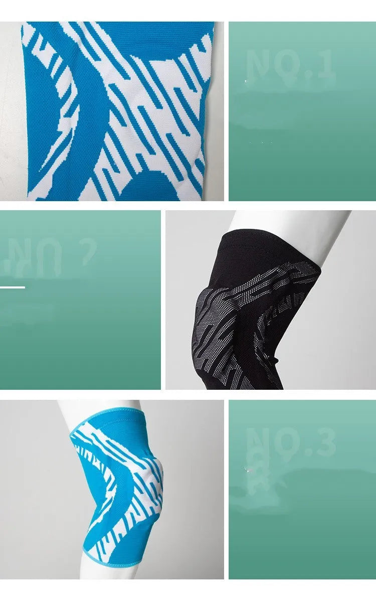 Men's black and blue pressurised basketball knee pads made of nylon.
