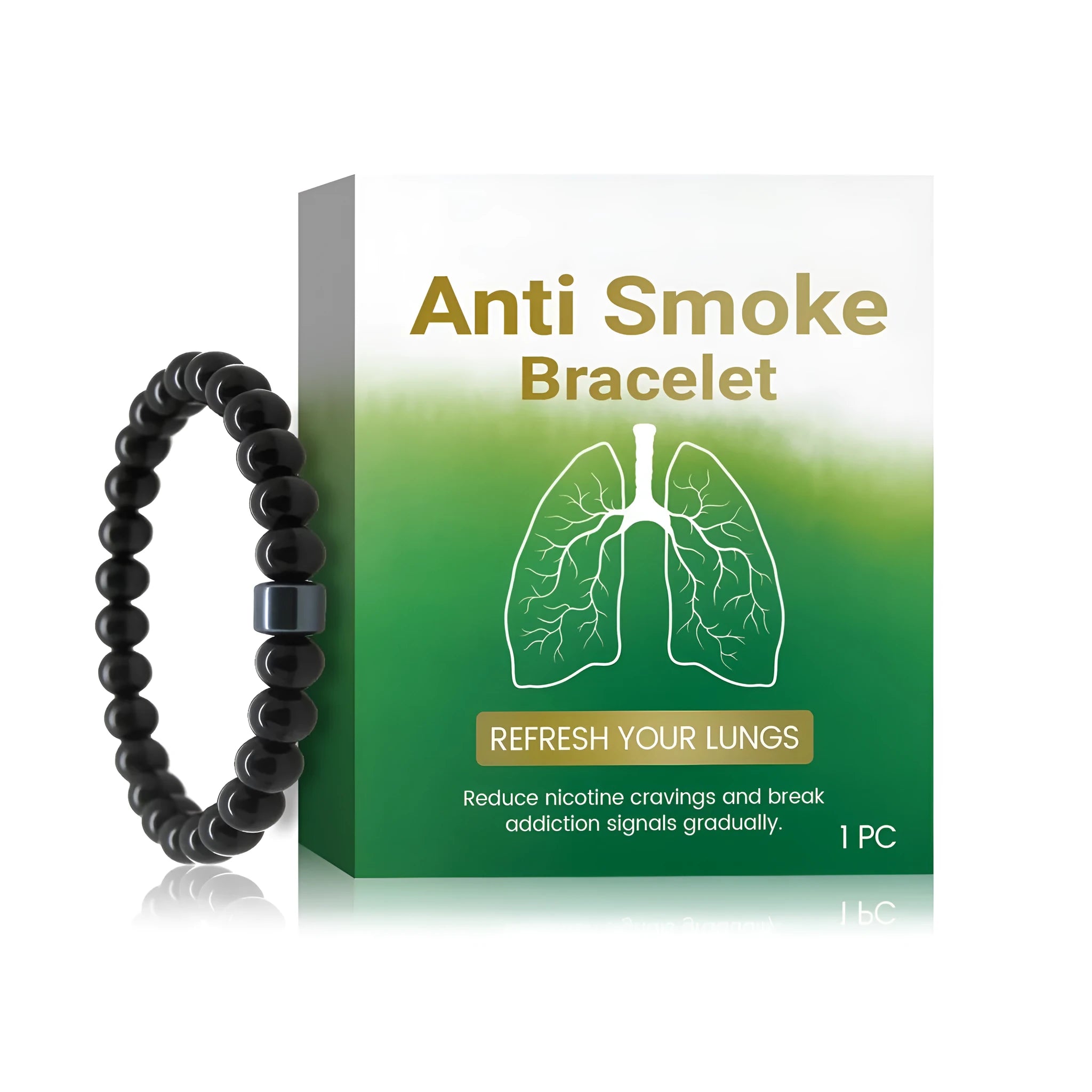 Men's adjustable smoke prevention bracelet featuring a glass band and a black gallstone centrepiece.