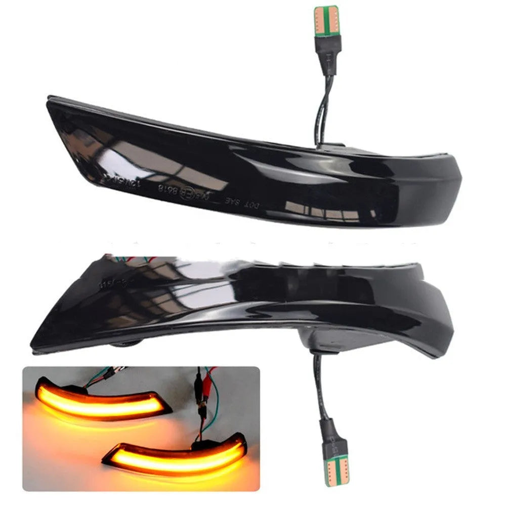 Pair of blue and yellow LED waterfall lights for Ford Focus and Mondeo rearview mirrors.