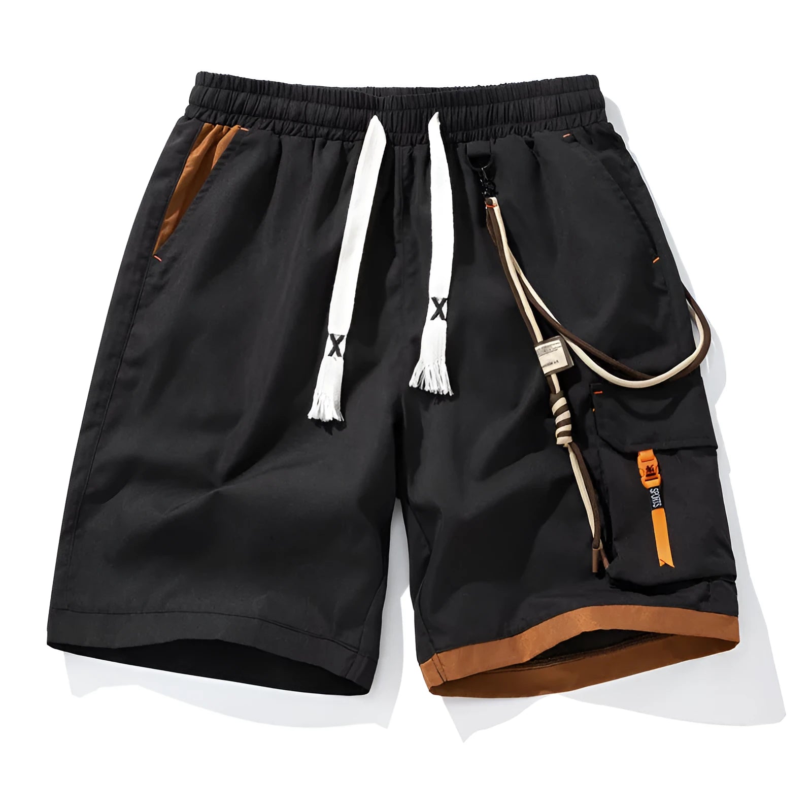 Men's plus size bamboo fibre sports shorts in a loose, straight-leg fit on a hanger