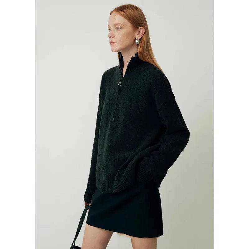 Wool loose lapels bandage dress in black solid colour with long sleeves