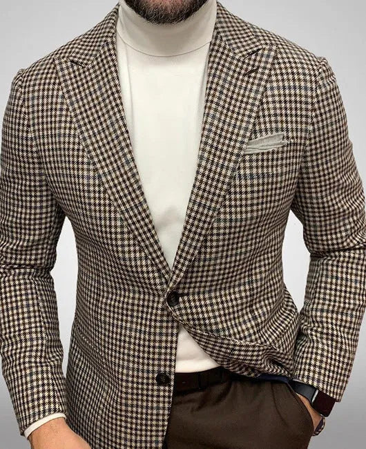 Men's slim fit British style suit jacket with two buttons and top-stitched pockets
