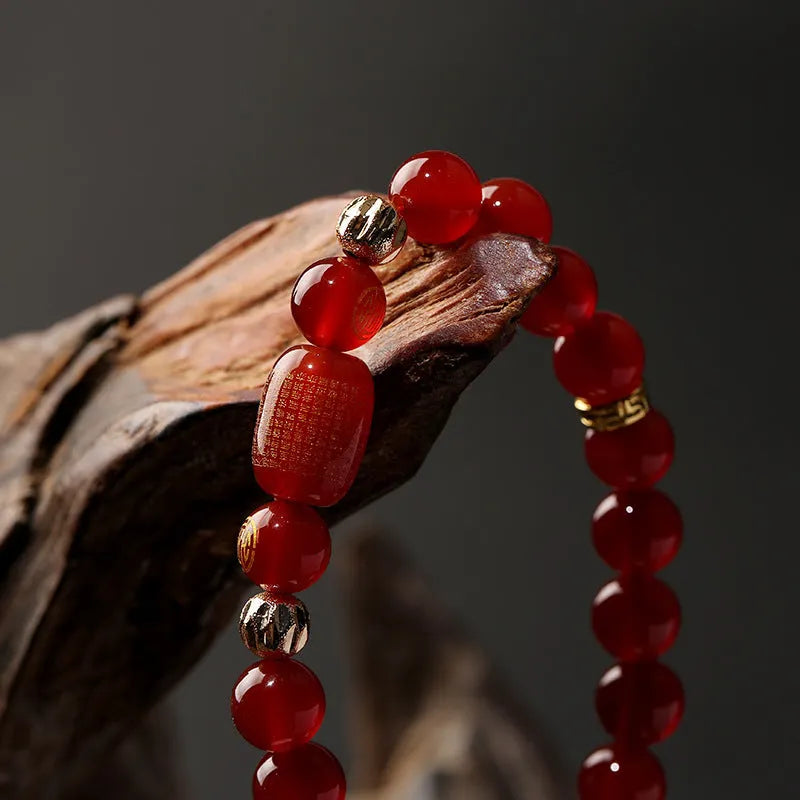 Red agate Guanyin bracelet with edge rosary design in new Chinese style