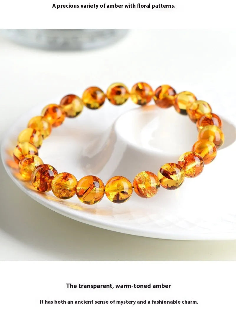 Natural yellow piebald amber bracelet with geometric beads in multiple diameter options