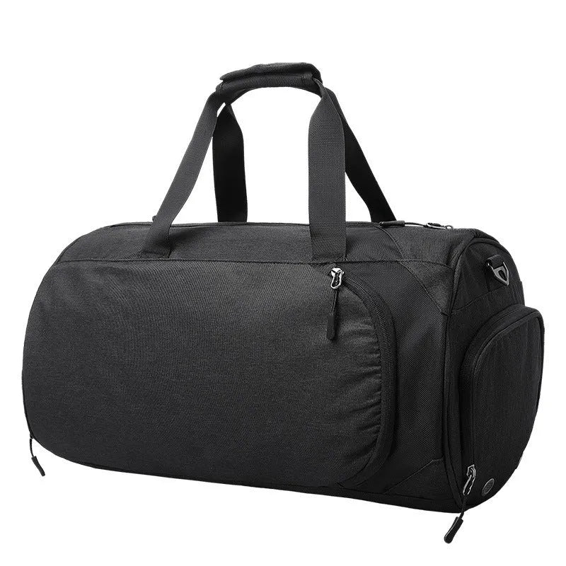 Oval shaped travel bag with internal compartments for wet/dry separation and organised packing