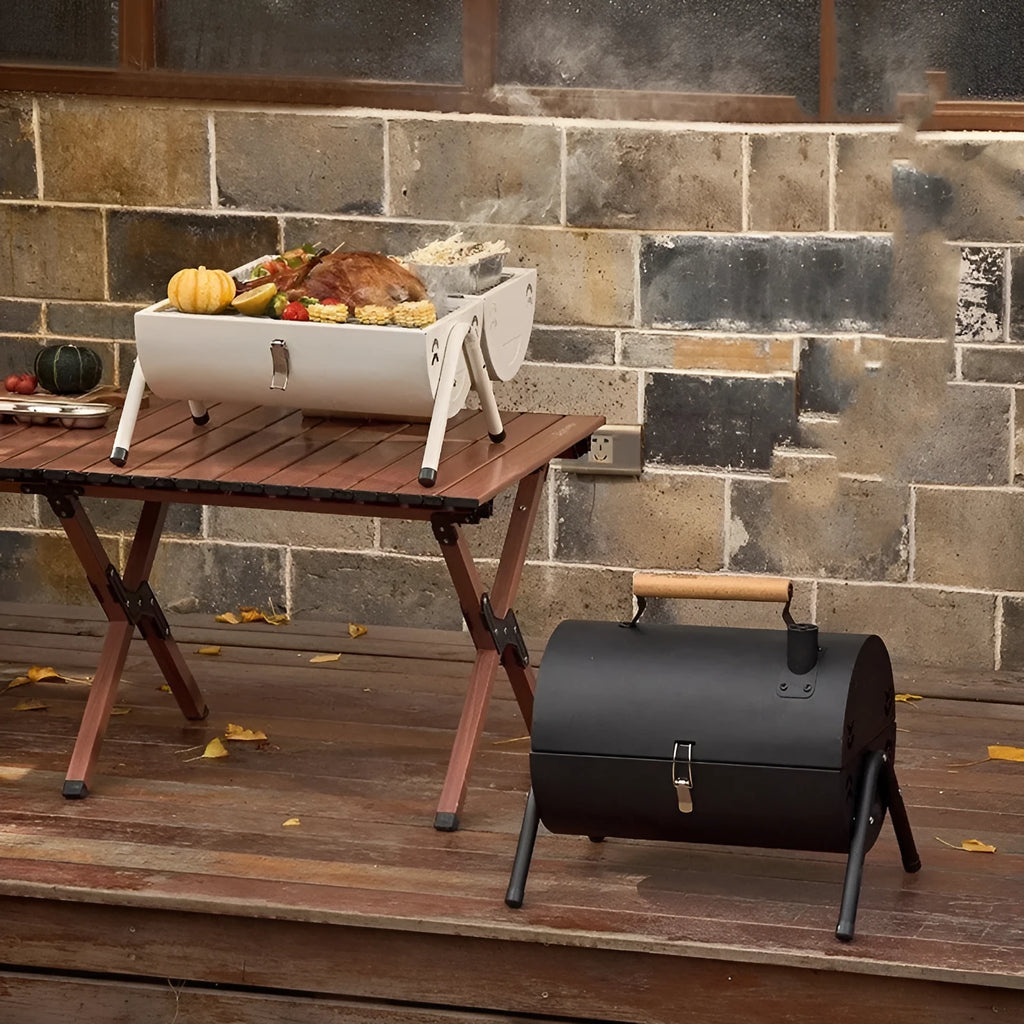 White round chimney portable charcoal grill with removable baking net and carbon tanks
