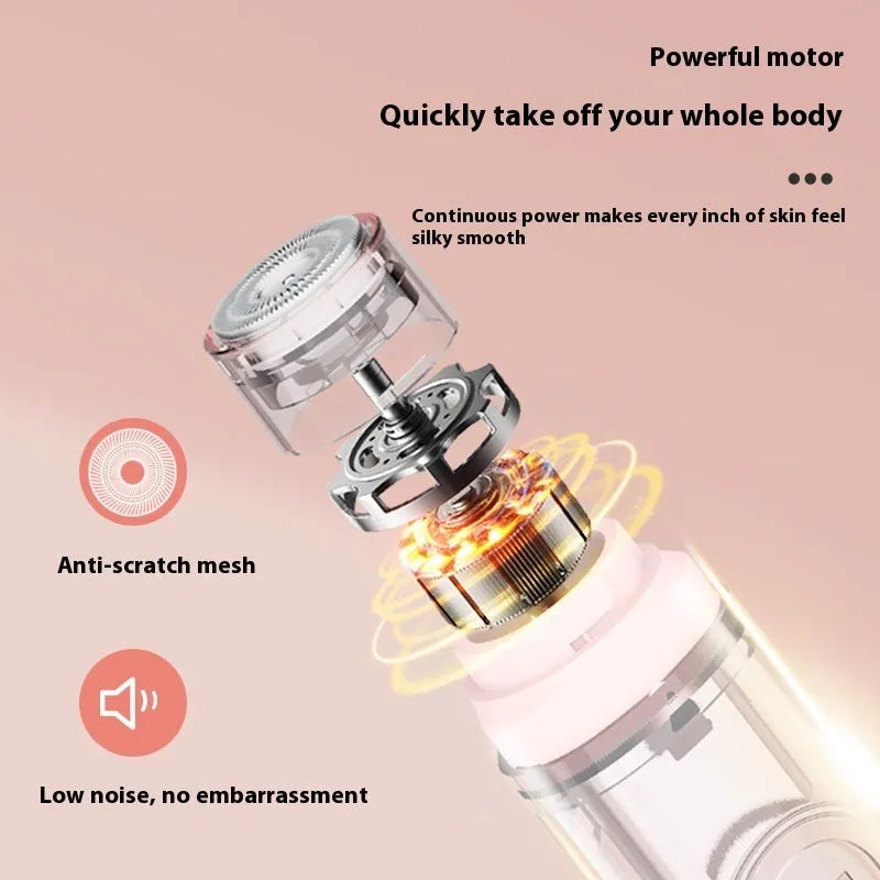 Portable pink or white electric depilator with floating blade for body and armpit hair removal