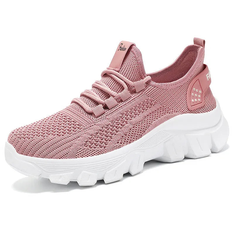 Men's casual sneakers with flyknit upper and thick PVC sole in beige colour