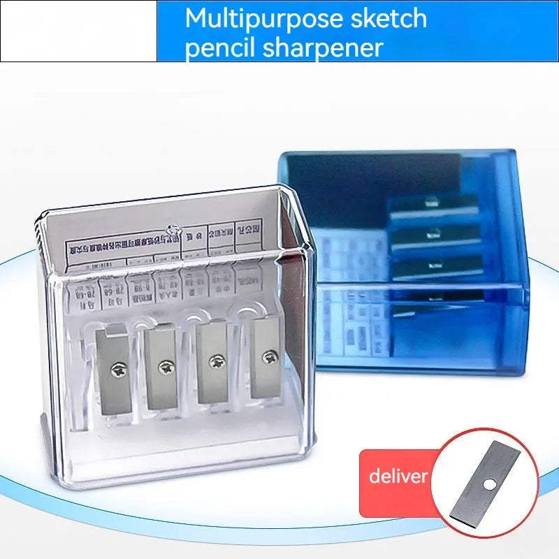 Geometric-shaped four-hole plastic pencil sharpener with screwdriver, from a bulk pack of 288.