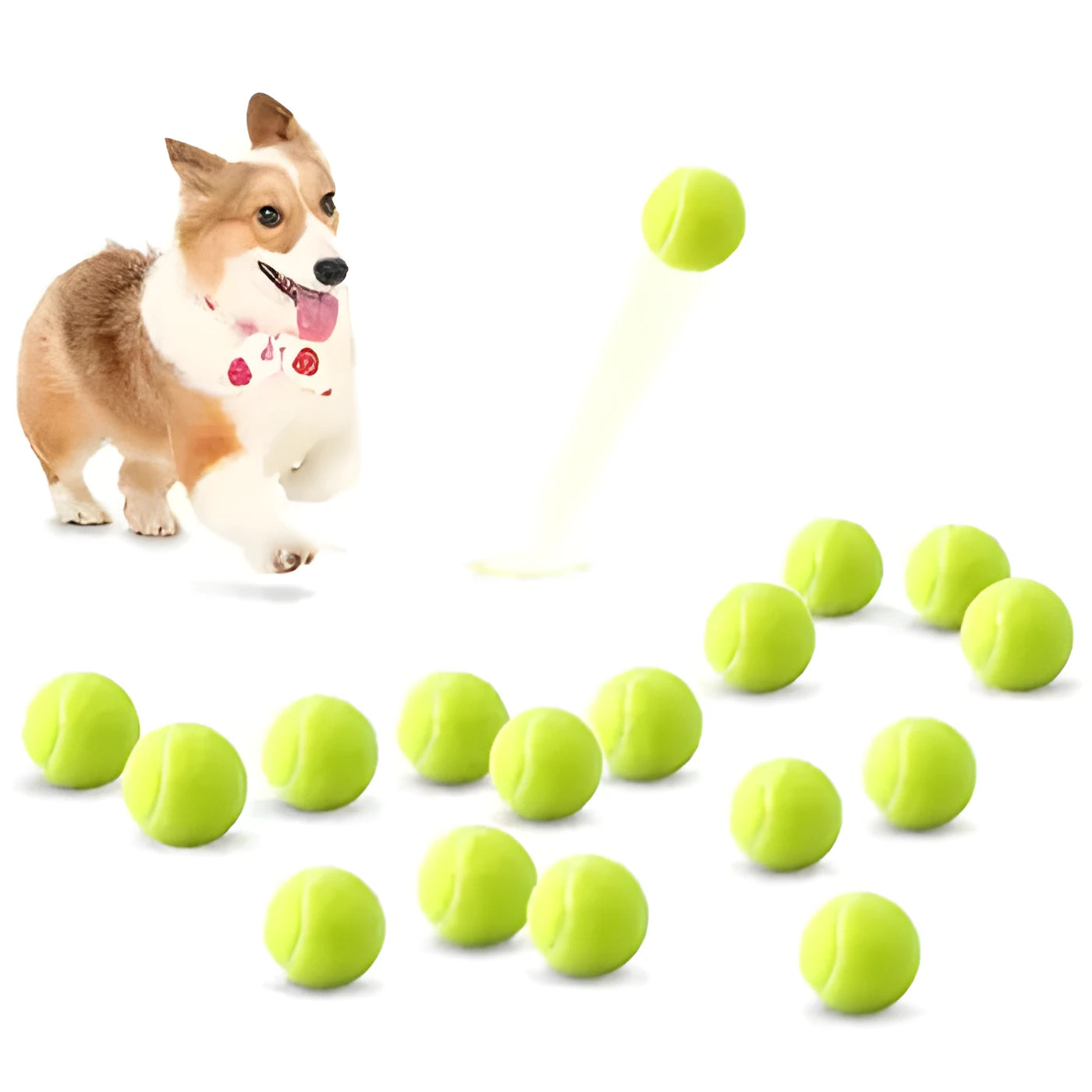 6.3 cm diameter rubber dog tennis ball toy in multiple colours including blue, green, pink, and orange