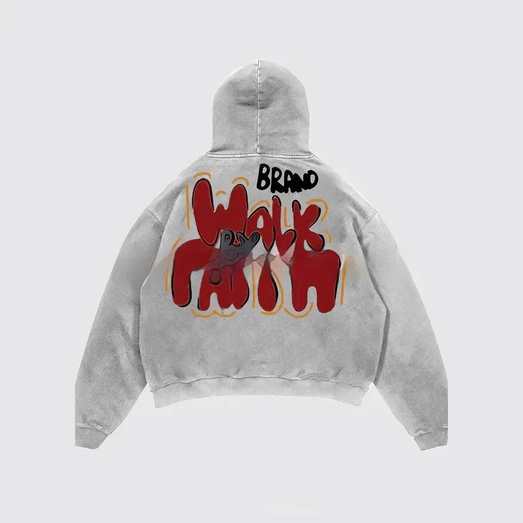Women's grey hoodie with vintage character print design and pockets