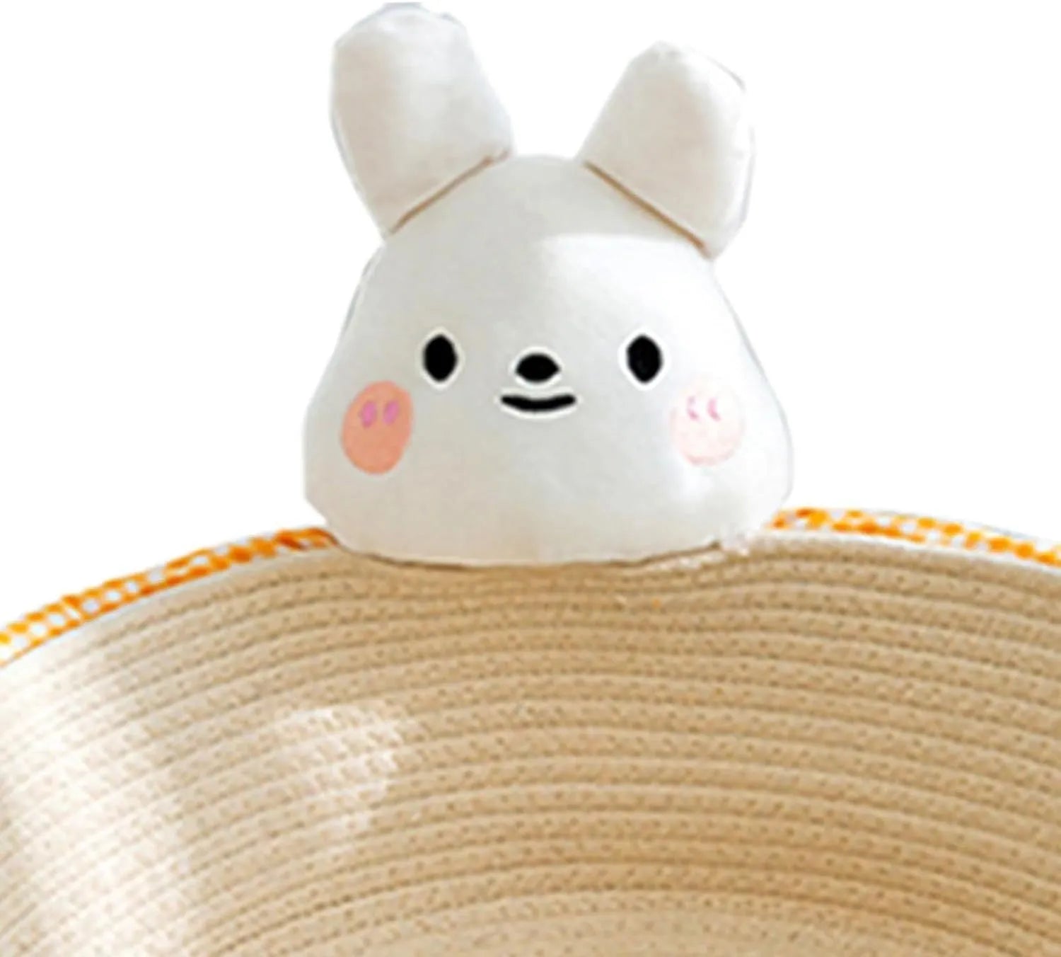 Woven cotton rope cat bed basket with scratching surface in bear design
