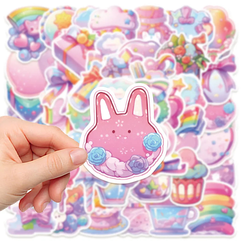 Waterproof decorative stickers with candy small items design in fresh colours, 50 sheets