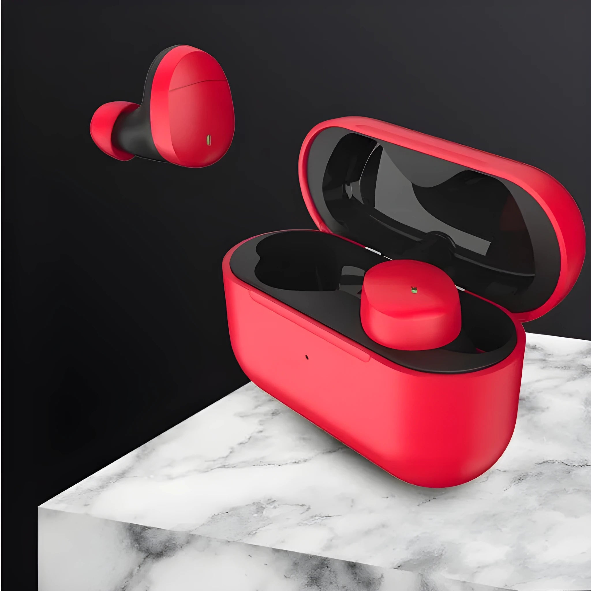 Flame red Qualcomm TWS 3040 true wireless Bluetooth 5.2 earbuds with charging cable