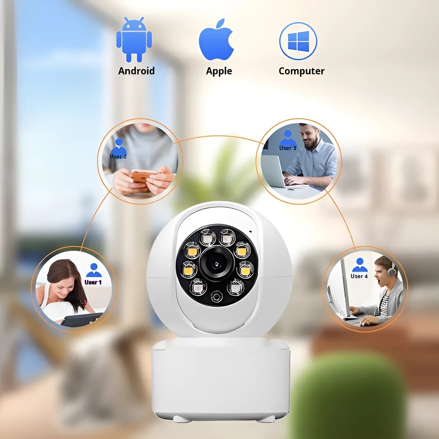 Indoor 1080p security camera with ceiling mount and infrared night vision