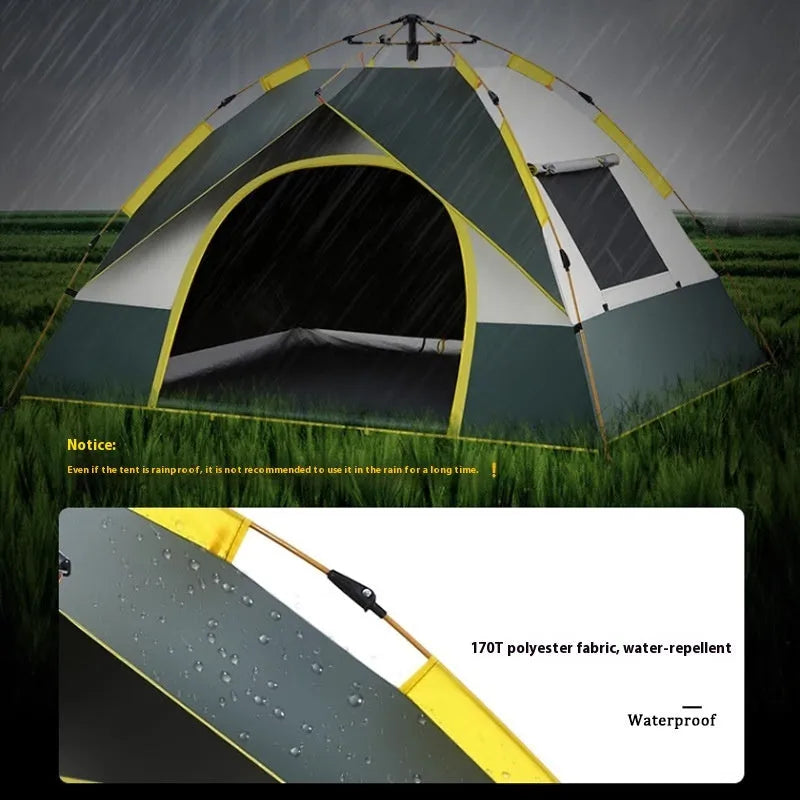 Dark green silver glue camping tent for 3-4 people with automatic quick-open setup