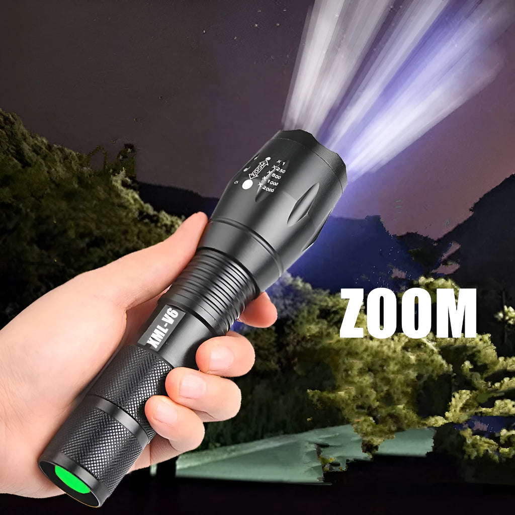 Aluminium alloy zoomable LED flashlight with adjustable focus and waterproof design for outdoor use