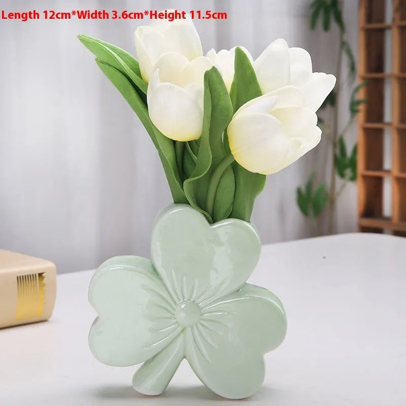 White porcelain ceramic desktop vase with European styling in light green colour