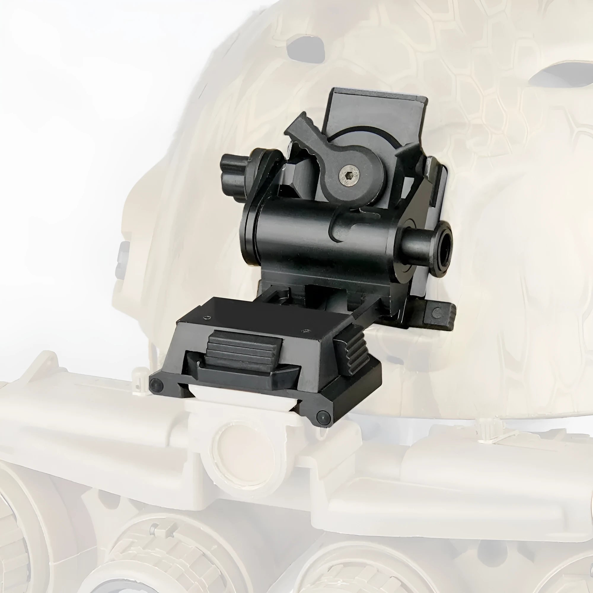 Metal alloy NVG helmet mount with breakaway base in dark earth colour