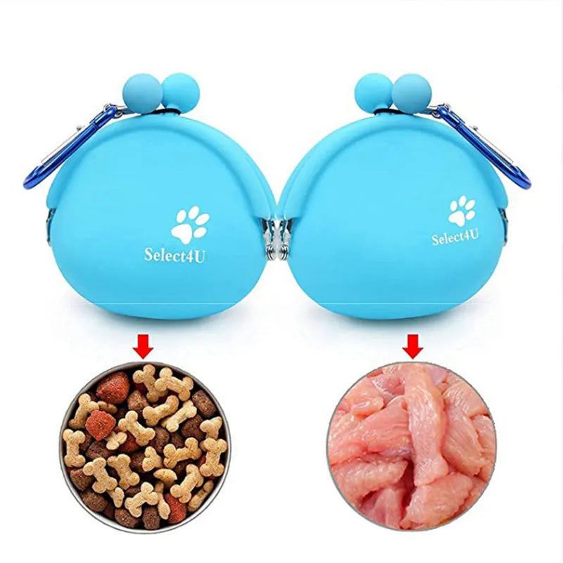 Yellow silicone dog training treat bag with waist belt measuring 9cm by 9.5cm