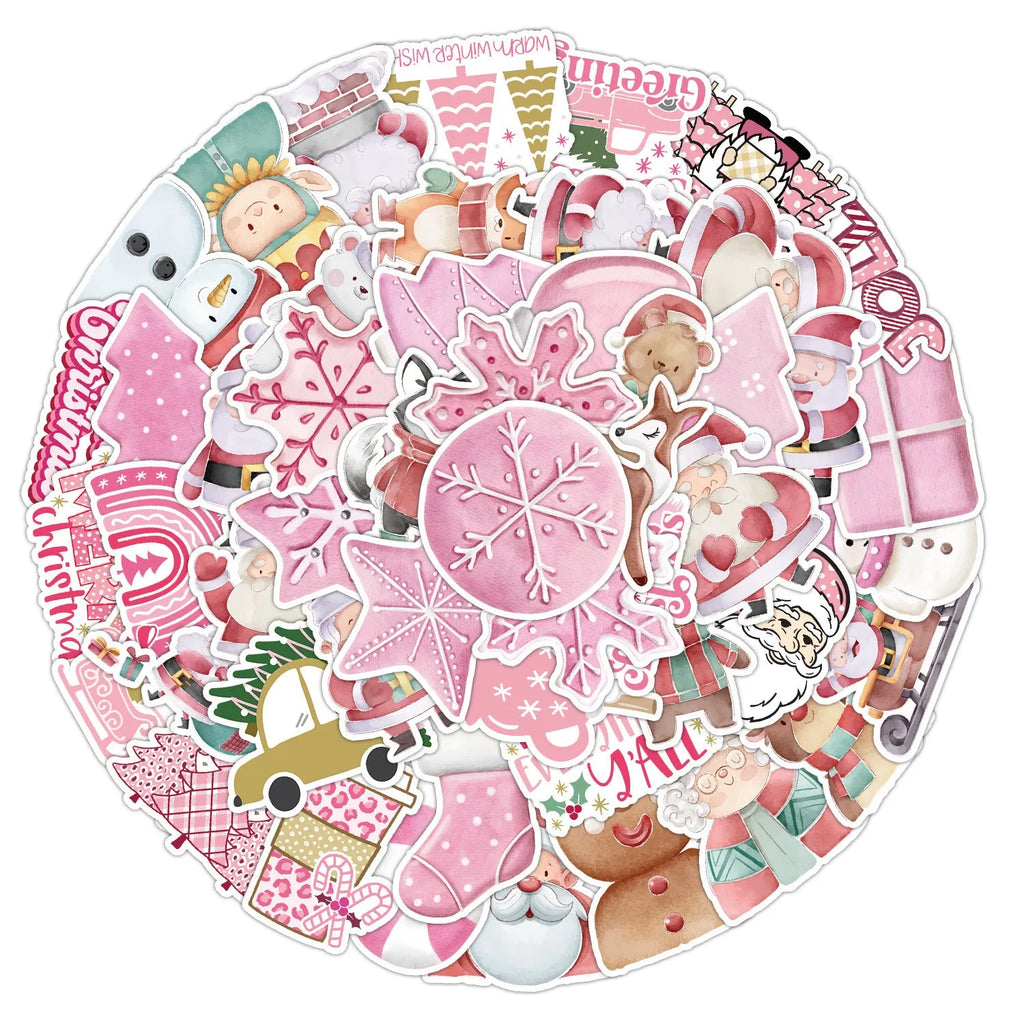 50 Christmas waterproof stickers with cute designs measuring 4-8cm for car phone laptop decoration