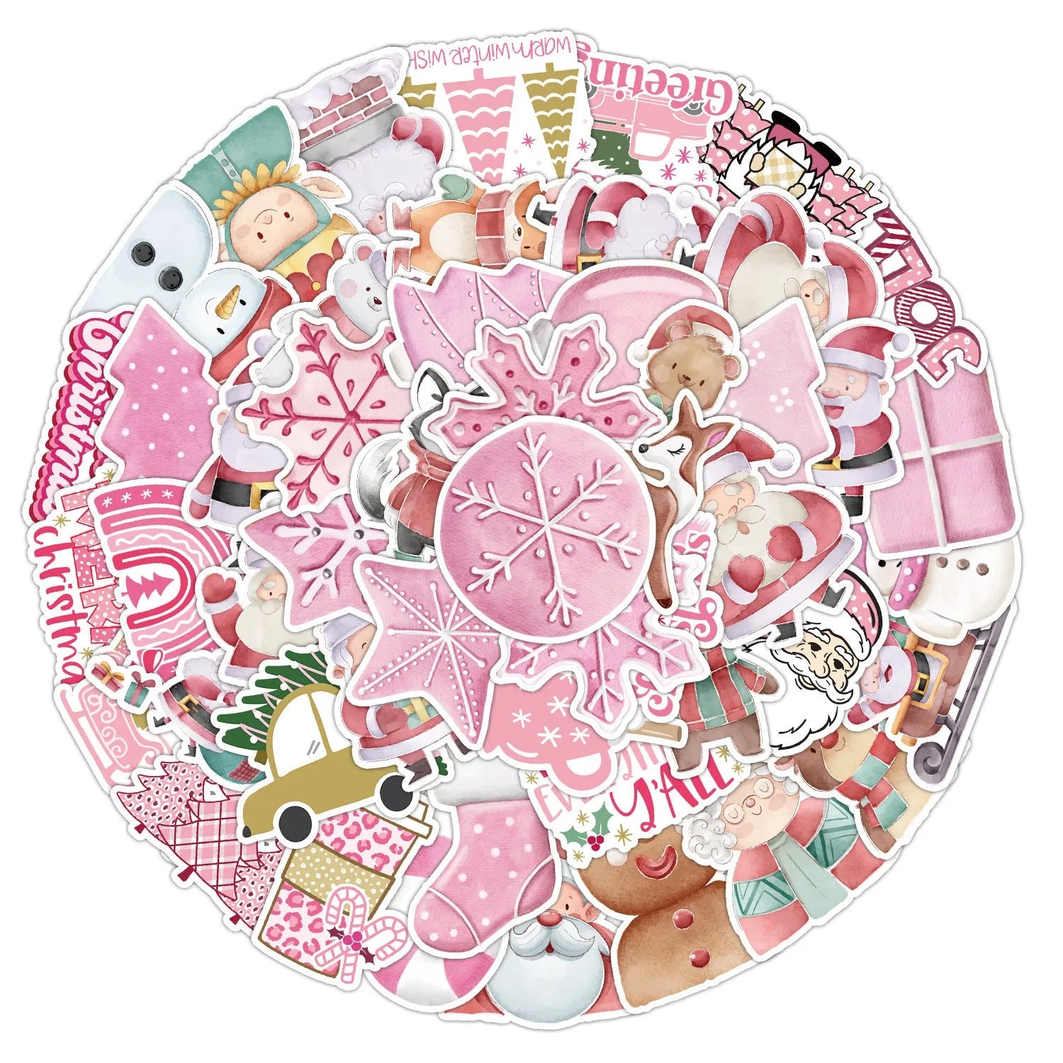 50 Christmas waterproof stickers with cute designs measuring 4-8cm for car phone laptop decoration