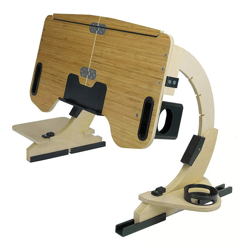 Adjustable wooden folding computer table in white maple colour for laptop use in bed