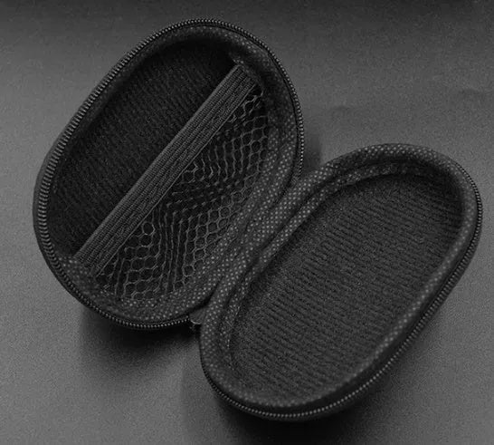 Black leather oval-shaped earphone storage case for EDX PRO and similar models.