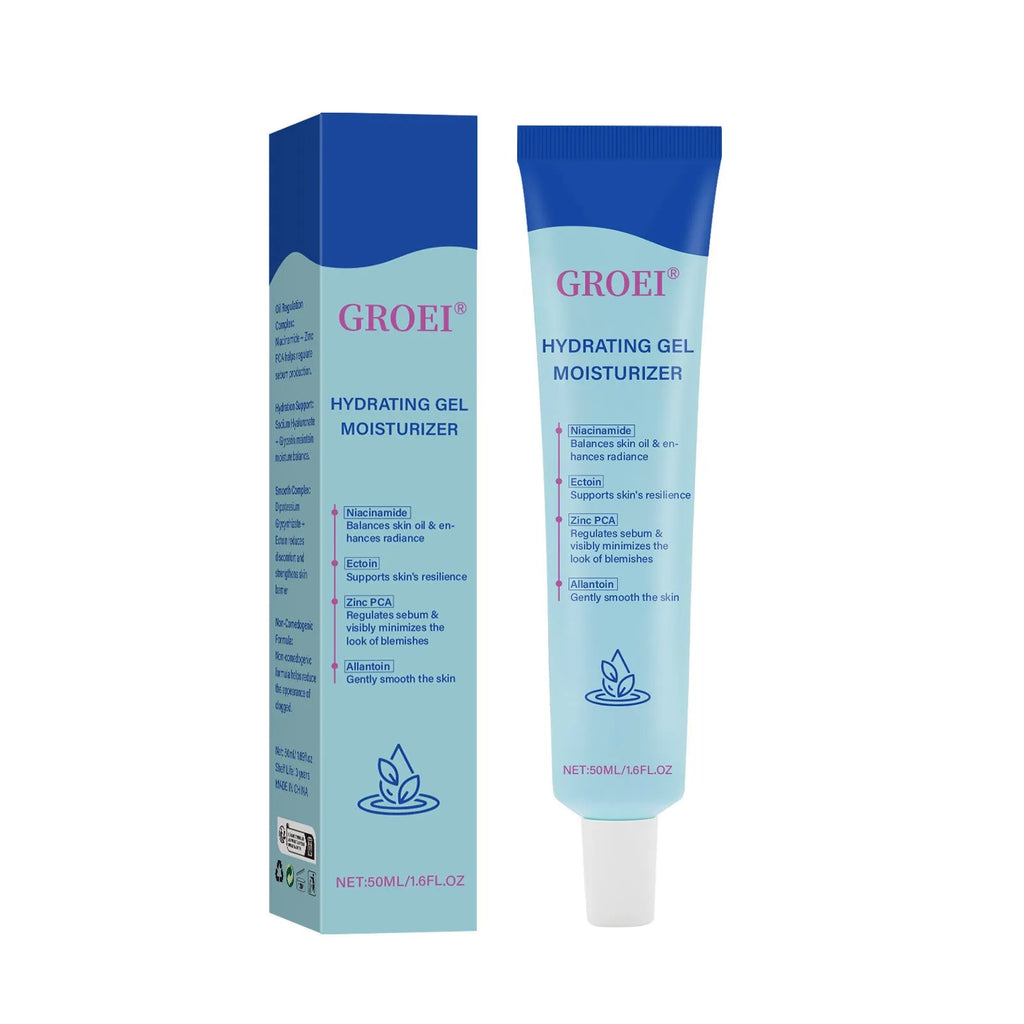 50ml container of hyaluronic acid moisturising facial gel for dry skin hydration.