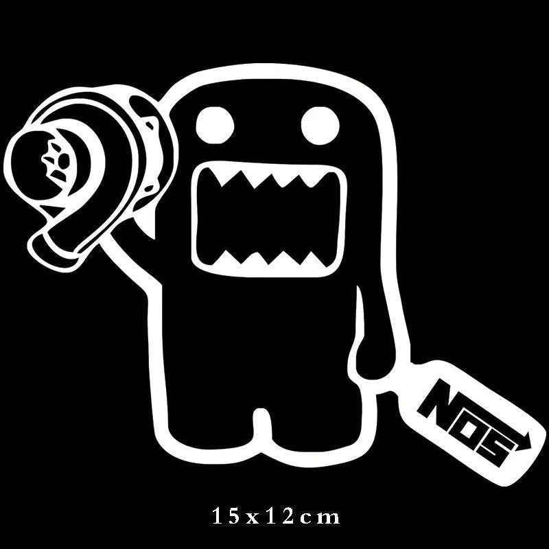 Black and white PVC car sticker measuring 15x12cm for vehicle window or bumper application
