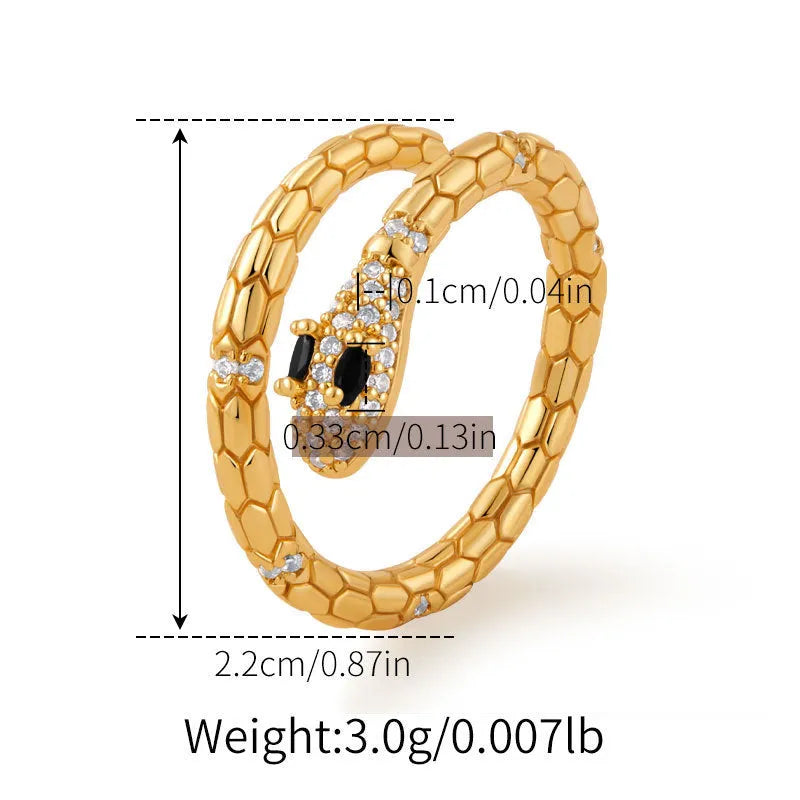 Adjustable snake-shaped copper index finger ring with gold colour plating