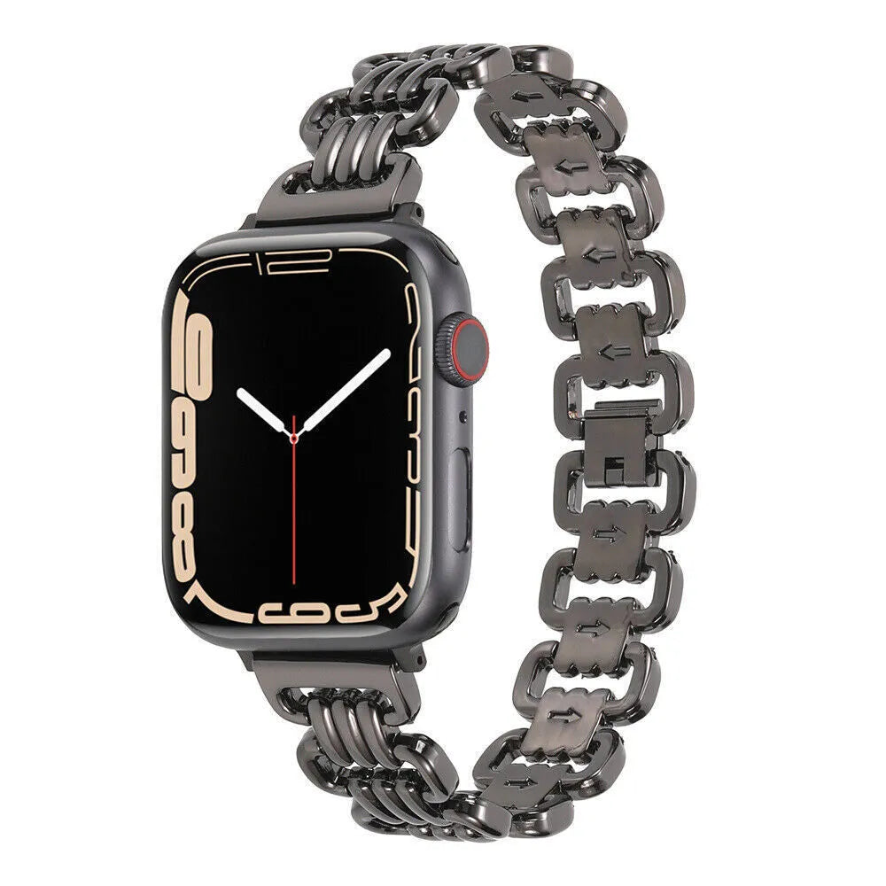 Alloy metal Apple Watch bracelet in silver, black, gold, rose gold, and Starlight colour options