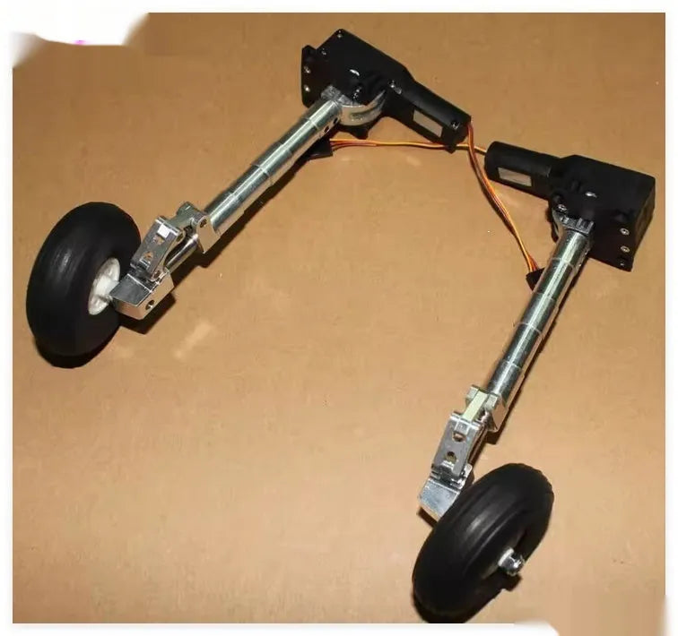 Alloy retractable shock-absorbing landing gear for drones with wheels, fits 80mm to 180mm altitude models.