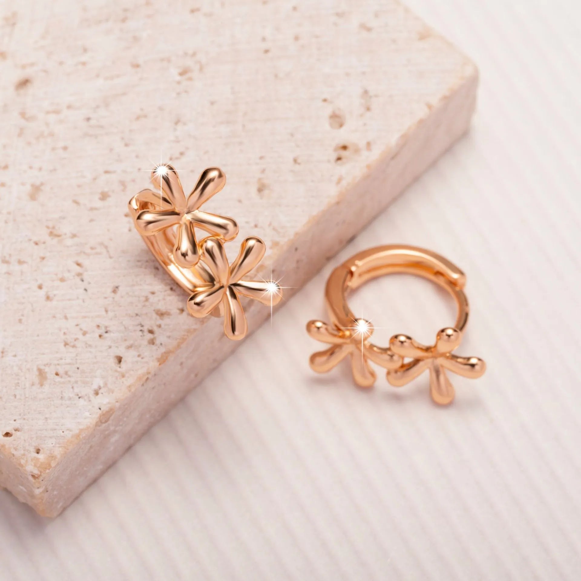Rose gold circular waterdrop flower earrings with electroplated finish for women